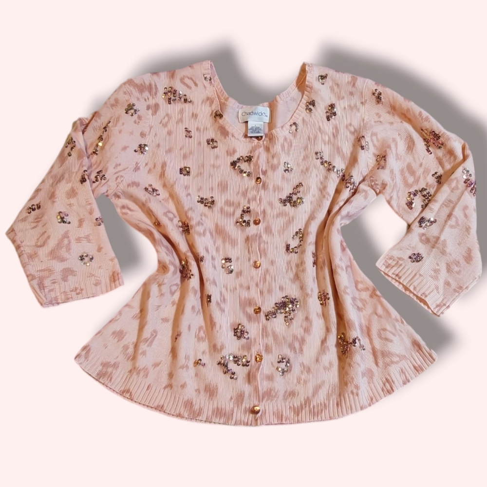 Chadwicks Beige Sequin Cardigan